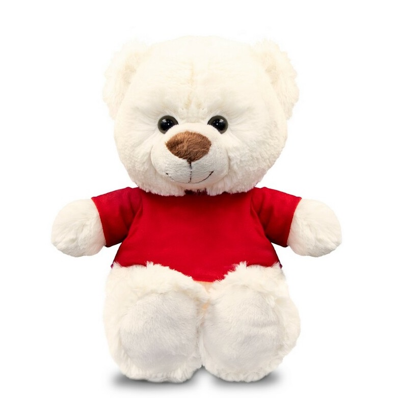 White Teddy Bear with a Red T-shirt Suitable for Printing